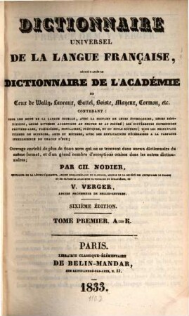 Dictionnaire universel de la langue française, Vol. 1 (1833)