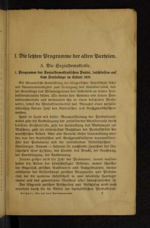 I. Die letzten Programme der alten Parteien.