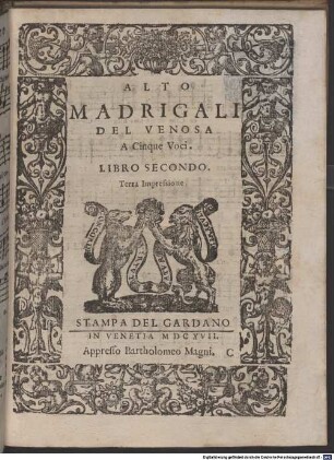MADRIGALI DEL VENOSA A Cinque Voci. LIBRO SECONDO