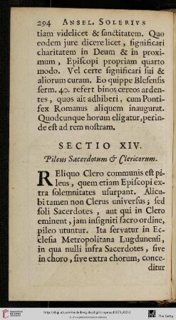 Sectio XIV.: Pileus Sacerdotum & Clericorum