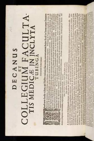 Decanus et Collegium Facultatis Medicae in Inclyta Tubinga Literatorum Ordini Salutem!