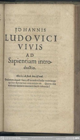 Johannis Ludovici Vivis Ad Sapientiam introductio