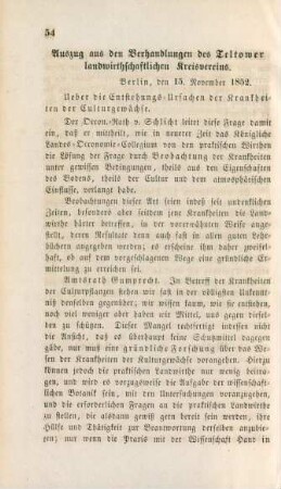 Auszug aus den Verhandlungen des Teltower landwirthschaftlichen Kreisvereins.