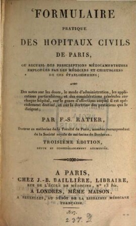 Formulaire pratique des hopitaux civils de Paris