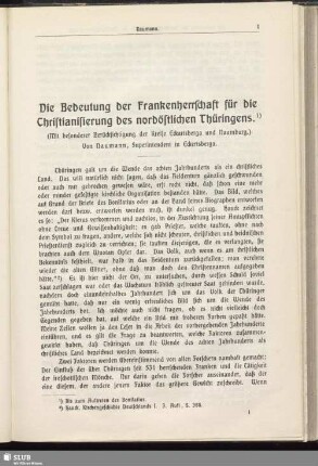 Die Bedeutung der Frankenherrschaft für die Christianisierung des nordöstlichen Thüringens. (Mit besonderer Berücksichtigung der Kreise Eckartsberga und Naumburg.)