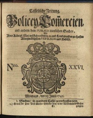 Nro. XXVI, Montags, den 25. Junii 1742