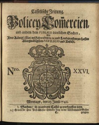 Nro. XXVI, Montags, den 25. Junii 1742