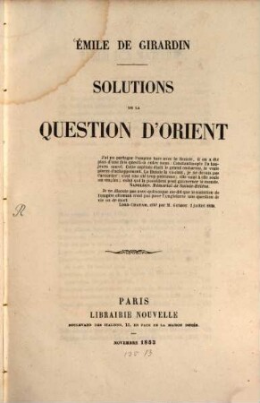 Solutions de la question d'Orient