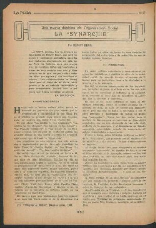 Una nueva doctrina de organización social : La "synarchie"