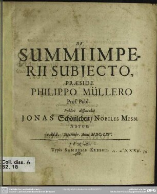 De Summi Imperii Subjecto : Ad d. [ ] Septembr. Anni MDC.LXV.