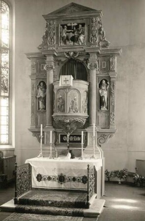 Neukirchen/Erzgebirge. Dorfkirche, Kanzelaltar, um 1660
