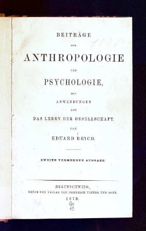Beiträge zur Anthropologie und Psychologie, mit Anwendungen auf das Leben der Gesellschaft