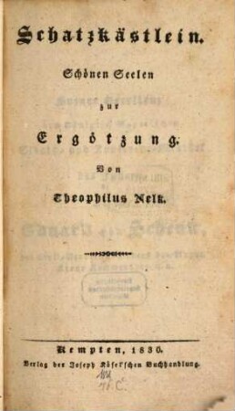 Schatzkästlein : Schönen Seelen zur Ergötzung