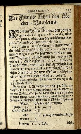 Der Fünffte Theil des Rechen-Büchleins.