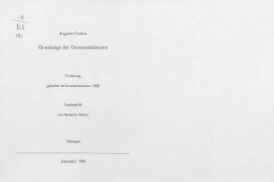 Grundzüge der Grammatiktheorie, Vorlesung Tübingen : Kursmaterial