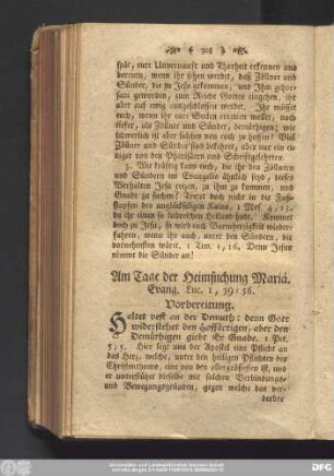 Am Tage der Heimsuchung Mariä. Evang. Luc. 1, 39 - 56.