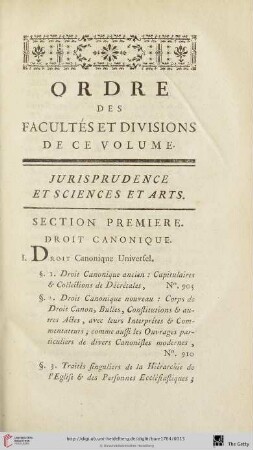 Ordre des facultés et divisions de ce volume
