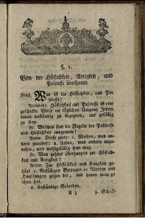 §. 1. Von der Höflichkeit, Artigkeit, und Politesse überhaupt.