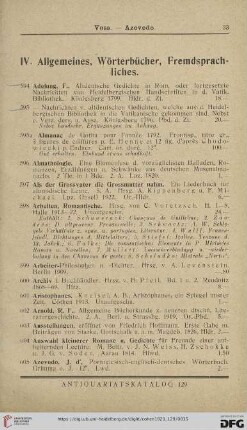 IV. Allgemeines, Wörterbücher, Fremdsprachliches (Nr. 594 - 854)