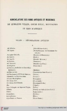 Nomenclature des noms antique et modernes de quelques villes, cours d'eau, montagnes et iles d'afrique