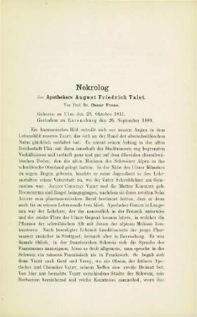 Nekrolog des Apothekers August Friedrich Valet