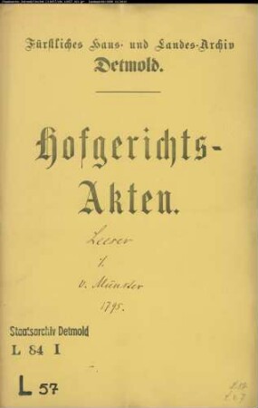 Leeser, Joseph, Hofagent gegen Graf von Münster - Schuldforderung