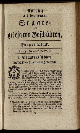 Fünftes Stück. Coburg, den 27. Jan. 1748.