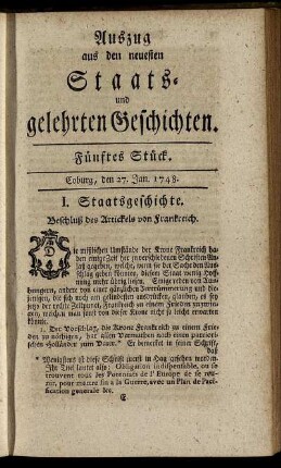 Fünftes Stück. Coburg, den 27. Jan. 1748.