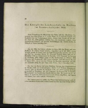 Die Königliche Landesschule in Meissen im Sommerhalbjahr 1833.