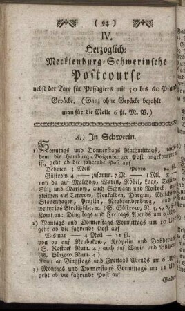 IV. Herzoglich-Mecklenburg-Schwerinsche Postcourse [...]