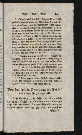 149-167, Von der freyen Bewegung der Körper um einen Schwerepunkt.