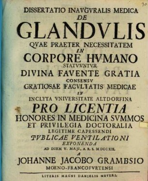 Dissertatio inauguralis medica de glandulis : quae praeter necessitatem in corpore humano statuuntur ...