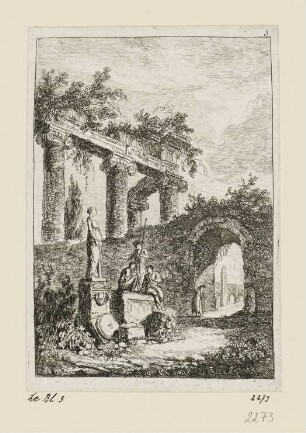 Statue bei der Ruine, Blatt 3 der Folge "Soirées de Rome"