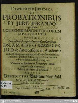 Disputatio juridica de probationibus et jure jurando