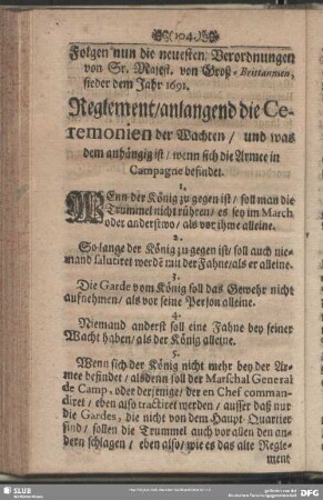Folgen nun die neuesten Verordnungen von Sr. Majest. von Groß-Brittannien, sieder dem Jahr 1691