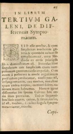 In Librum Tertium Galeni, De Differentiis Symptomatum.