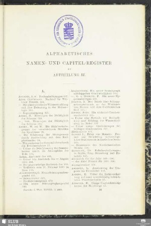 Alphabetisches Namen- und Capitel-Register zu Abtheilung III