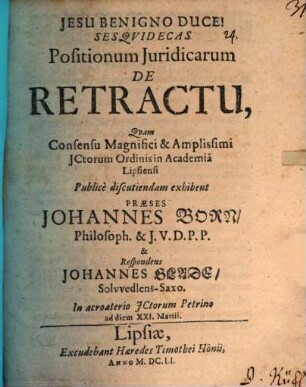 Sesquidecas positionum iur. de retractu