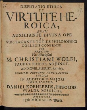 Disputatio Ethica De Virtute Heroica