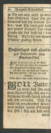 Bußfertiges und glaubiges Hinzutreten zum Gnaden-Stul
