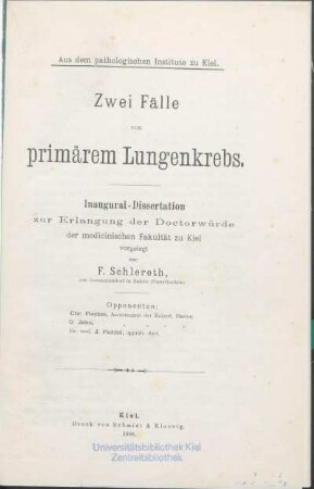 Zwei Fälle von primärem Lungenkrebs