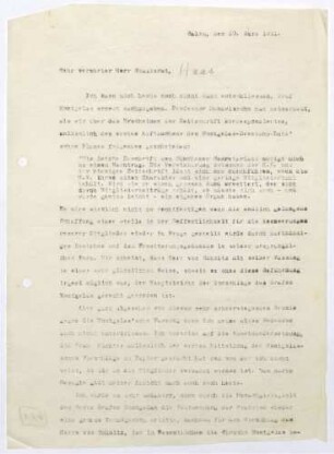 Schreiben von Prinz Max von Baden an Ludwig Haas; Gedanken zur Struktur der Heidelberger Vereinigung