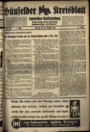 Dritte Ausgabe vom Samstag, den 19. Dezember 1931.