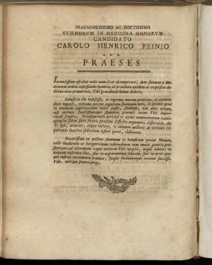 Praenobilissimo Ac Doctissimo Summorum In Medicina Honorum Candidato Carolo Henrico Feinio ...