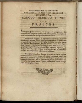 Praenobilissimo Ac Doctissimo Summorum In Medicina Honorum Candidato Carolo Henrico Feinio ...