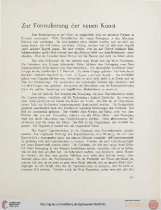 Zur Formulierung der neuen Kunst