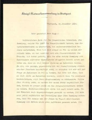 Brief von Lampert (Königliche Naturaliensammlung) an Kopp