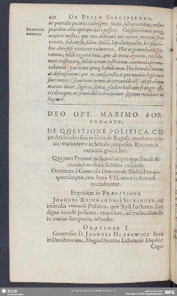 Deo Opt. Maximo Fortunante, De Questione Politica, ...
