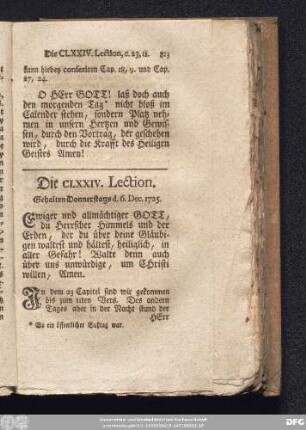Die CLXXIV. Lection. Gehalten Donnerstags d. 6. Dec. 1725.