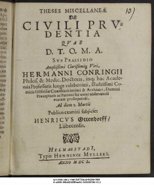 Theses Miscellaneae De Civili Prudentia